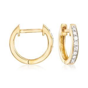 Ross + Simons 14k solid yellow gold and diamonds 3/8" huggie hoop earrings